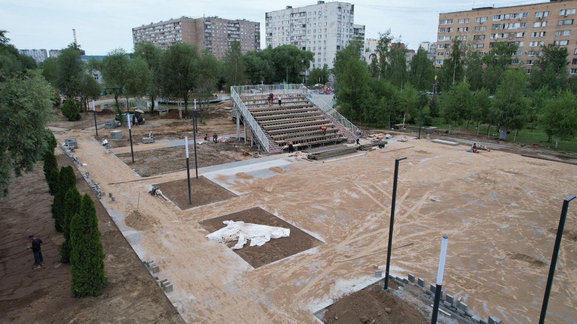 видео с коптера, лобня, парк, благоустройство,