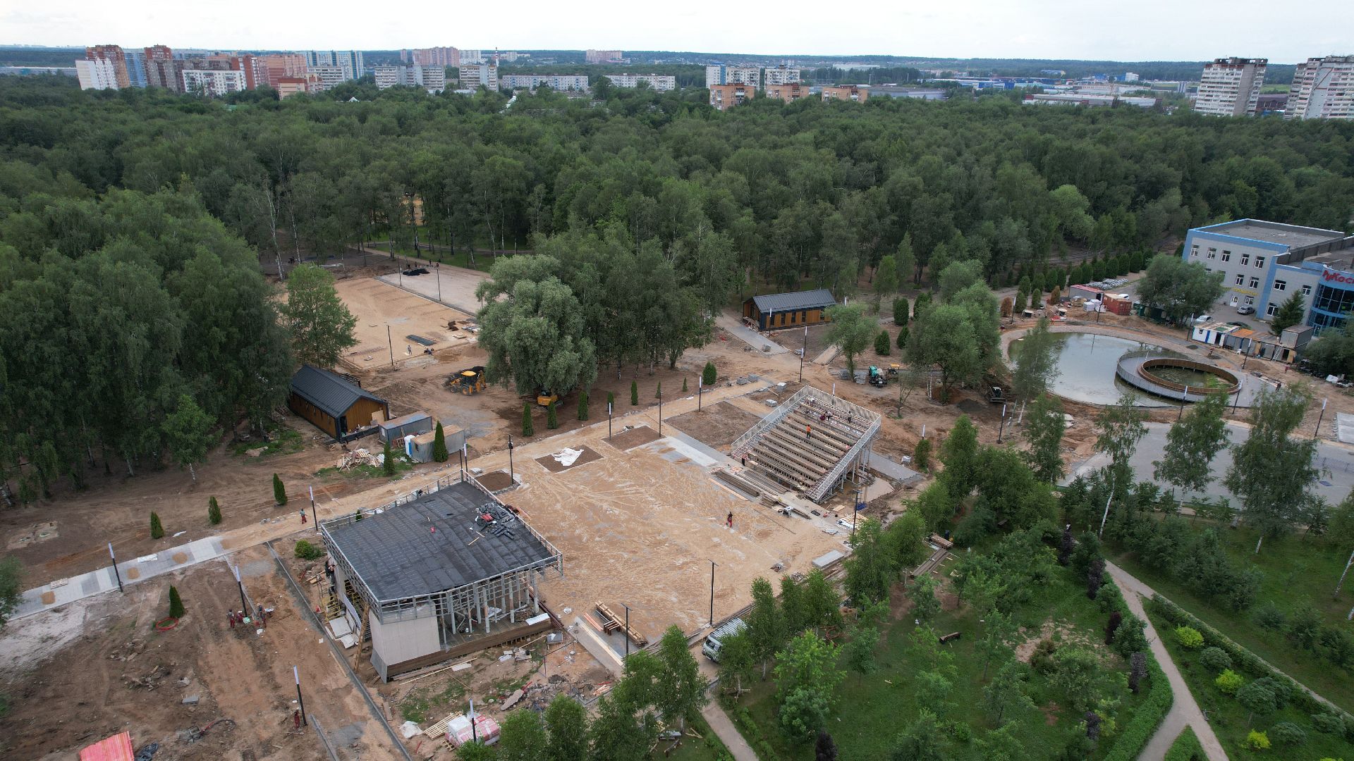 видео с коптера, лобня, парк, благоустройство,