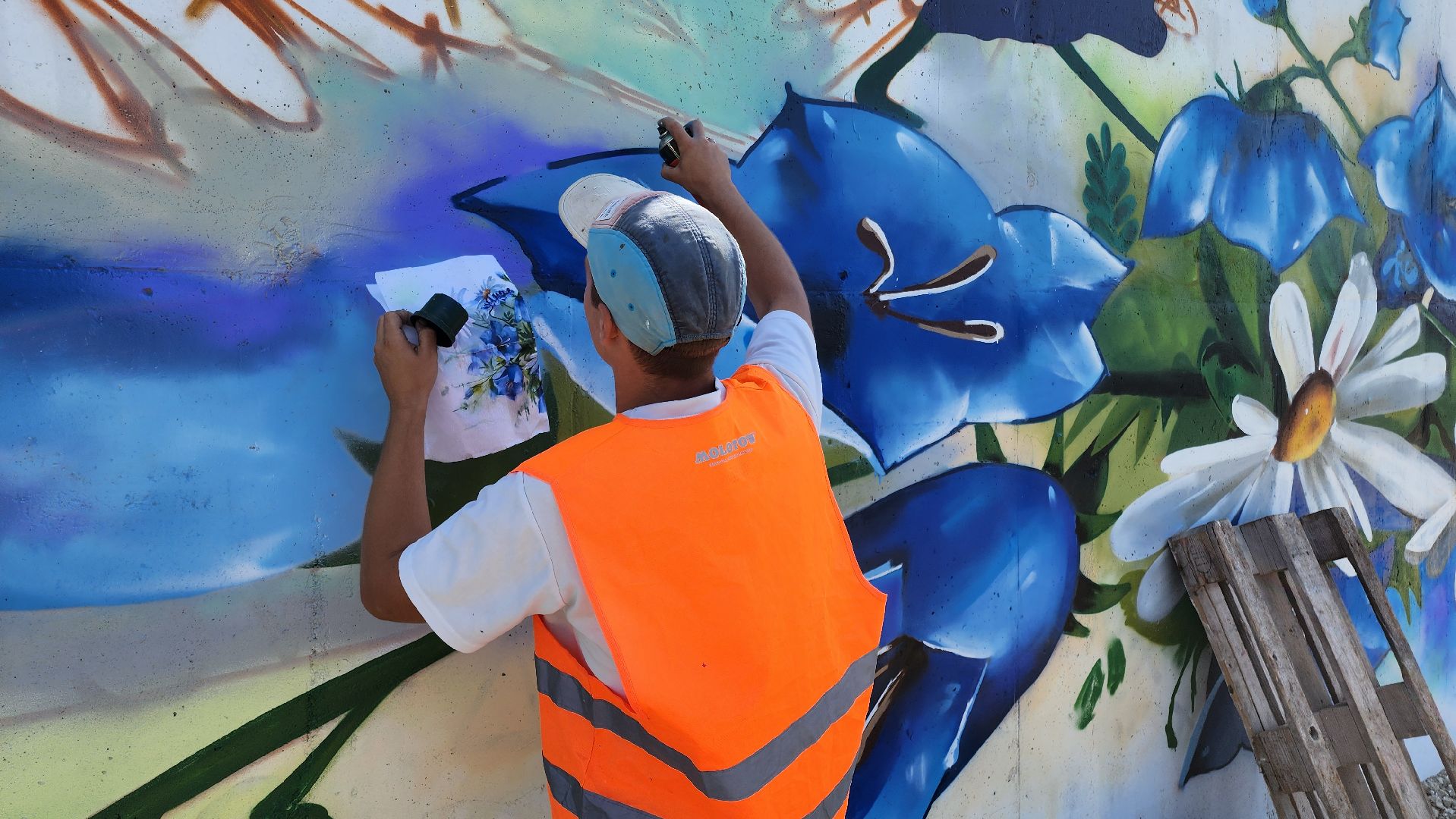 кашира, граффити, стрит-арт, художник, набережная оки, день города, цветы, благоустройство,