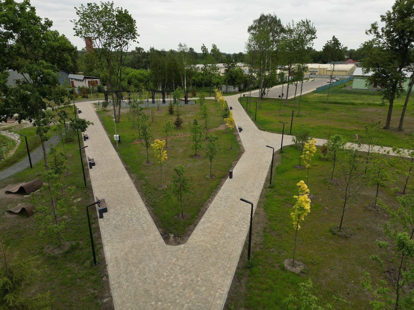 видео с коптера, парк, дубрава,