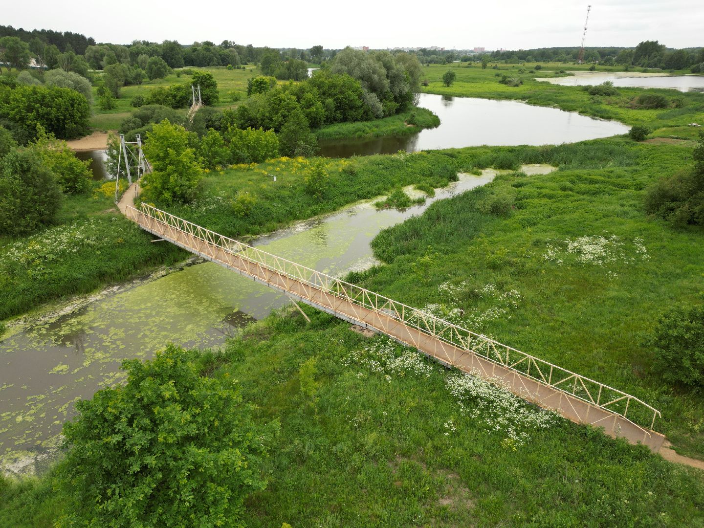 видео с коптера, мост, деревня,