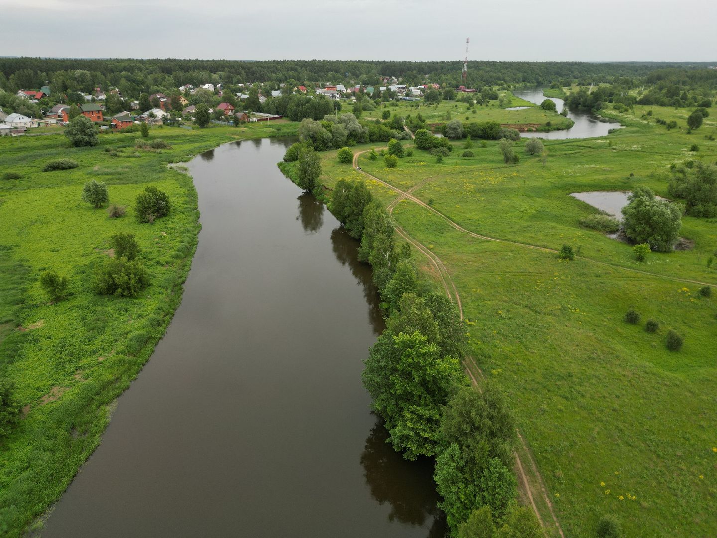 видео с коптера, мост, деревня,