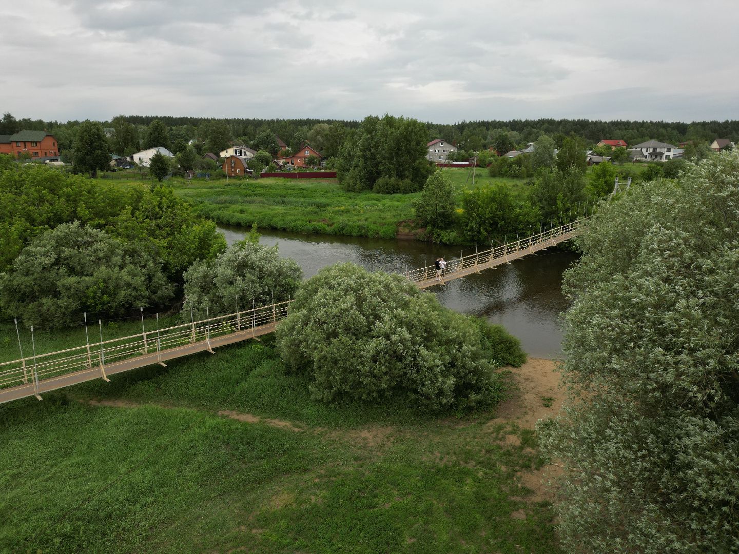 видео с коптера, мост, деревня,