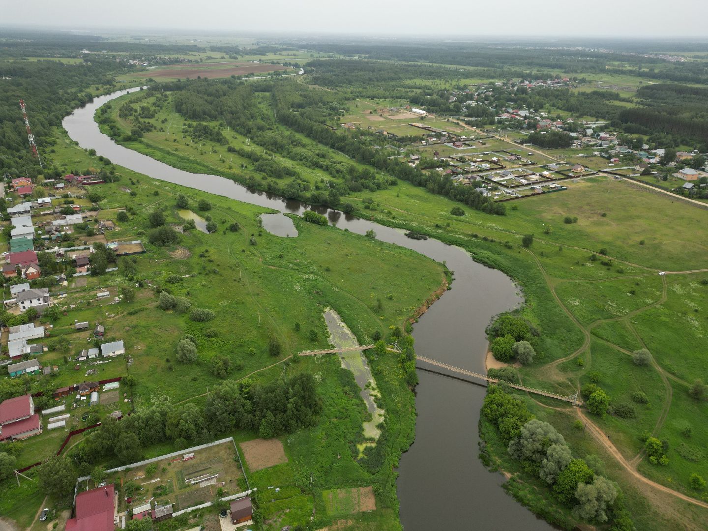 видео с коптера, мост, деревня,