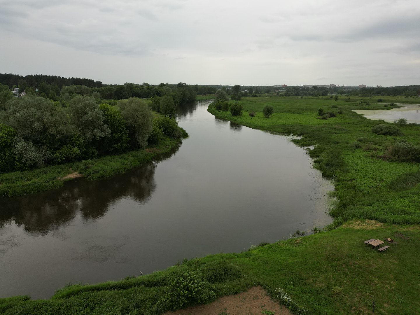 видео с коптера, мост, деревня,