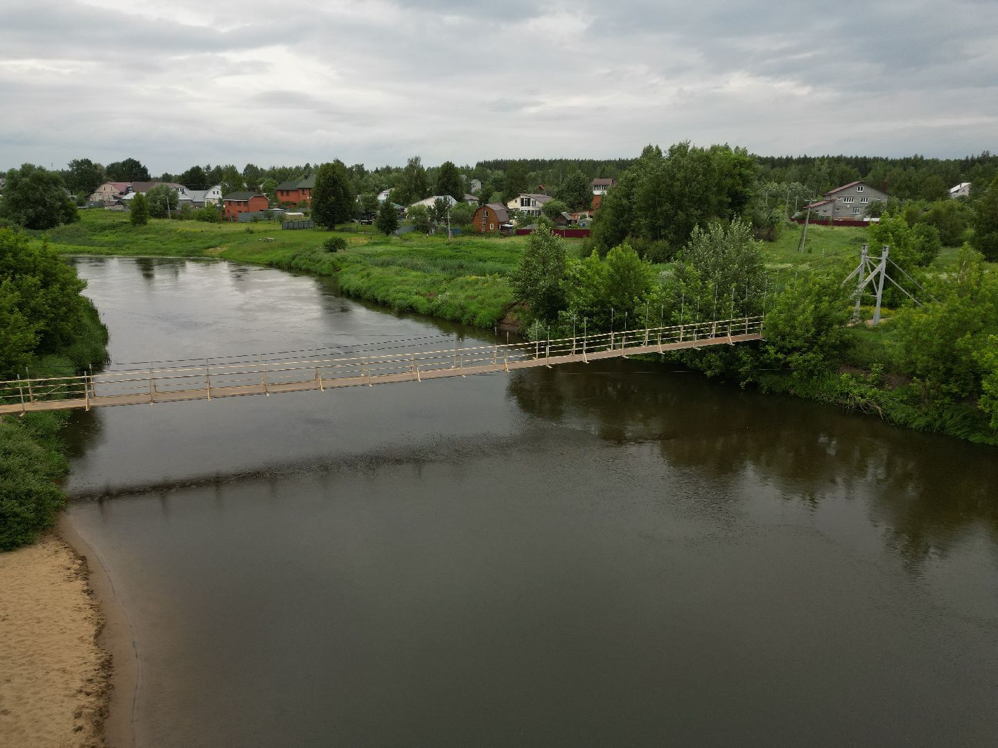 видео с коптера, мост, деревня,