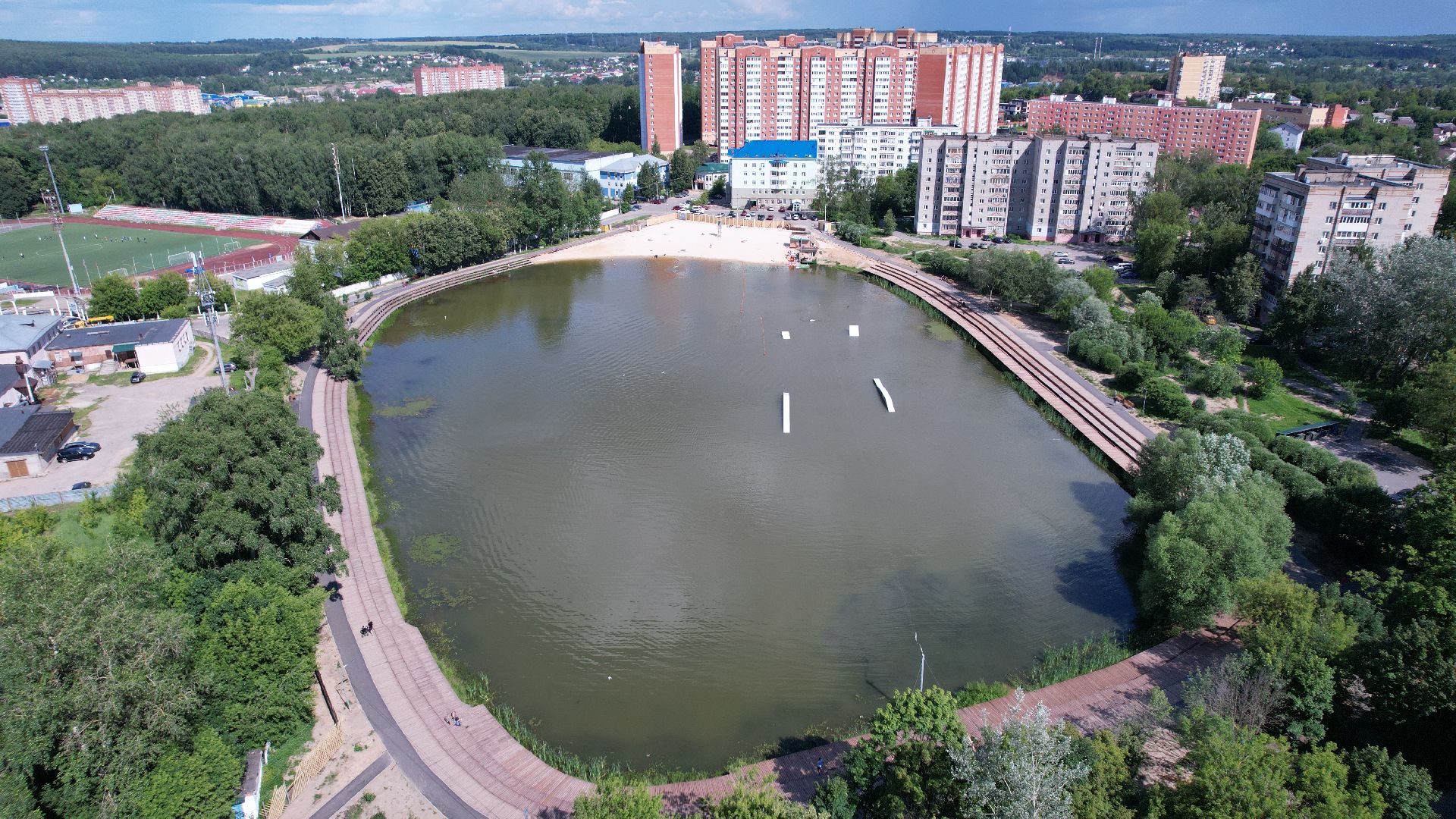 видео с коптера, пруд, пляж, дмитров,
