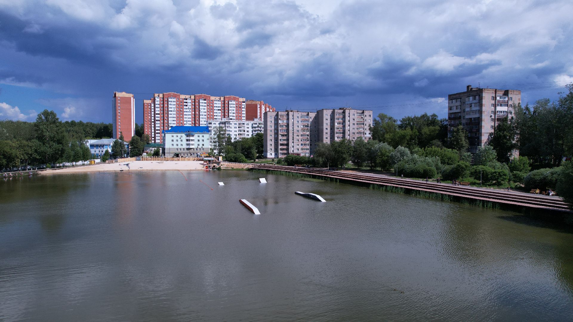 видео с коптера, пруд, пляж, дмитров,