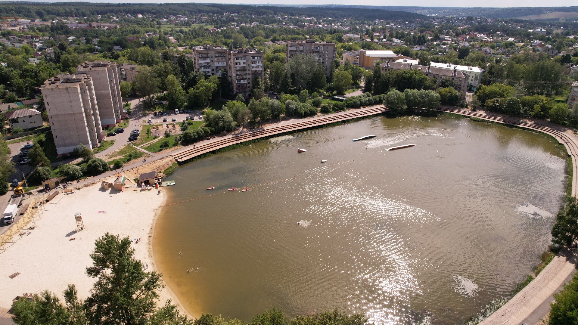 видео с коптера, пруд, пляж, дмитров,