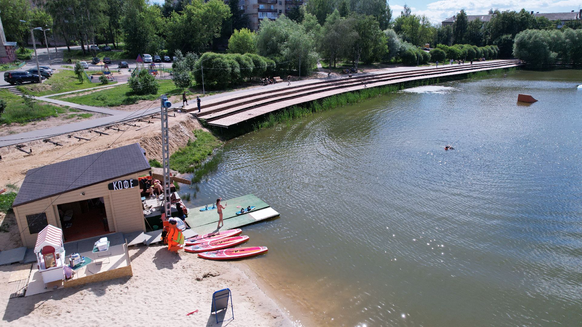 видео с коптера, пруд, пляж, дмитров,