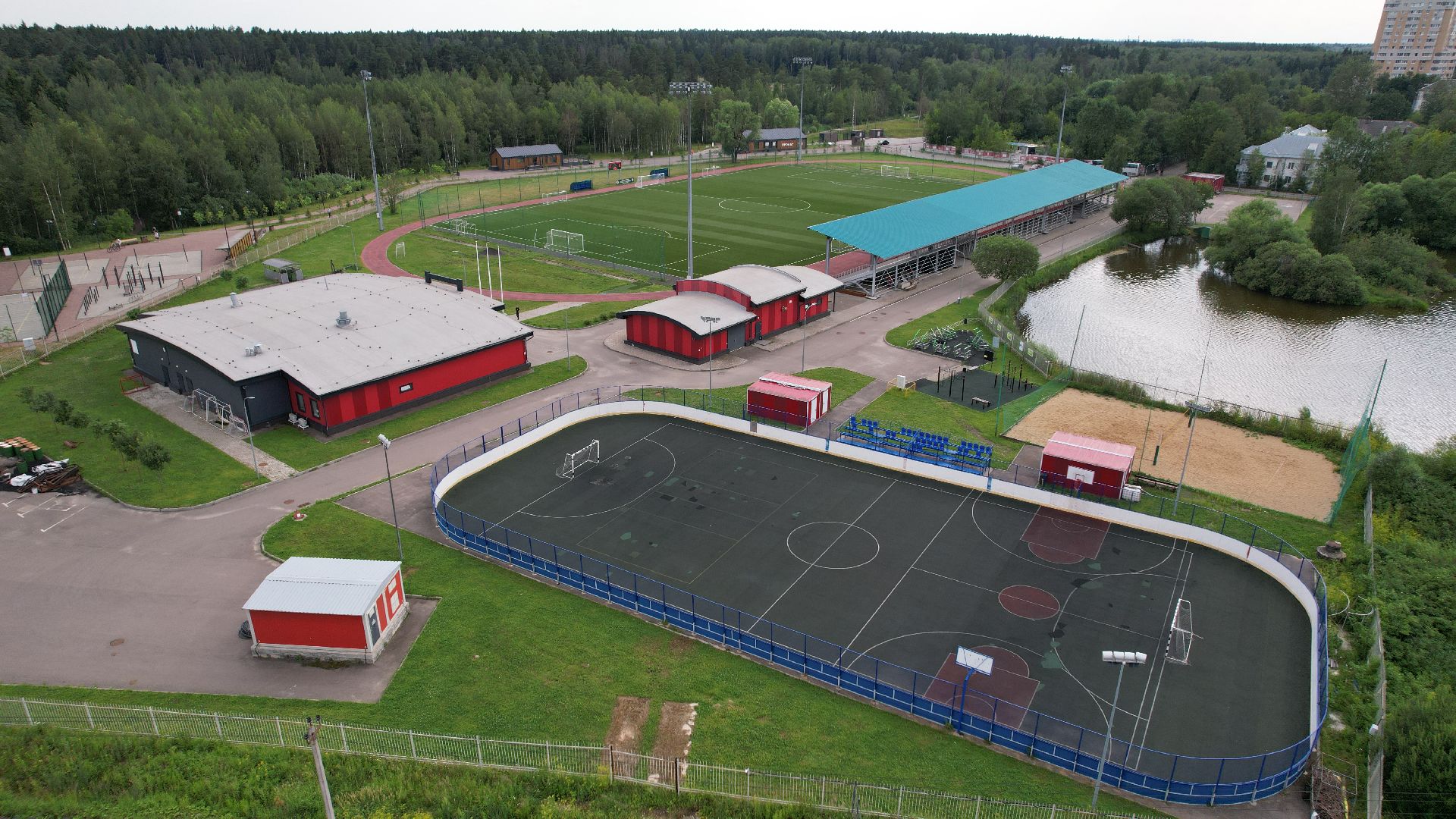 видео с коптера, лобня, стадион, благоустройство, спорт,