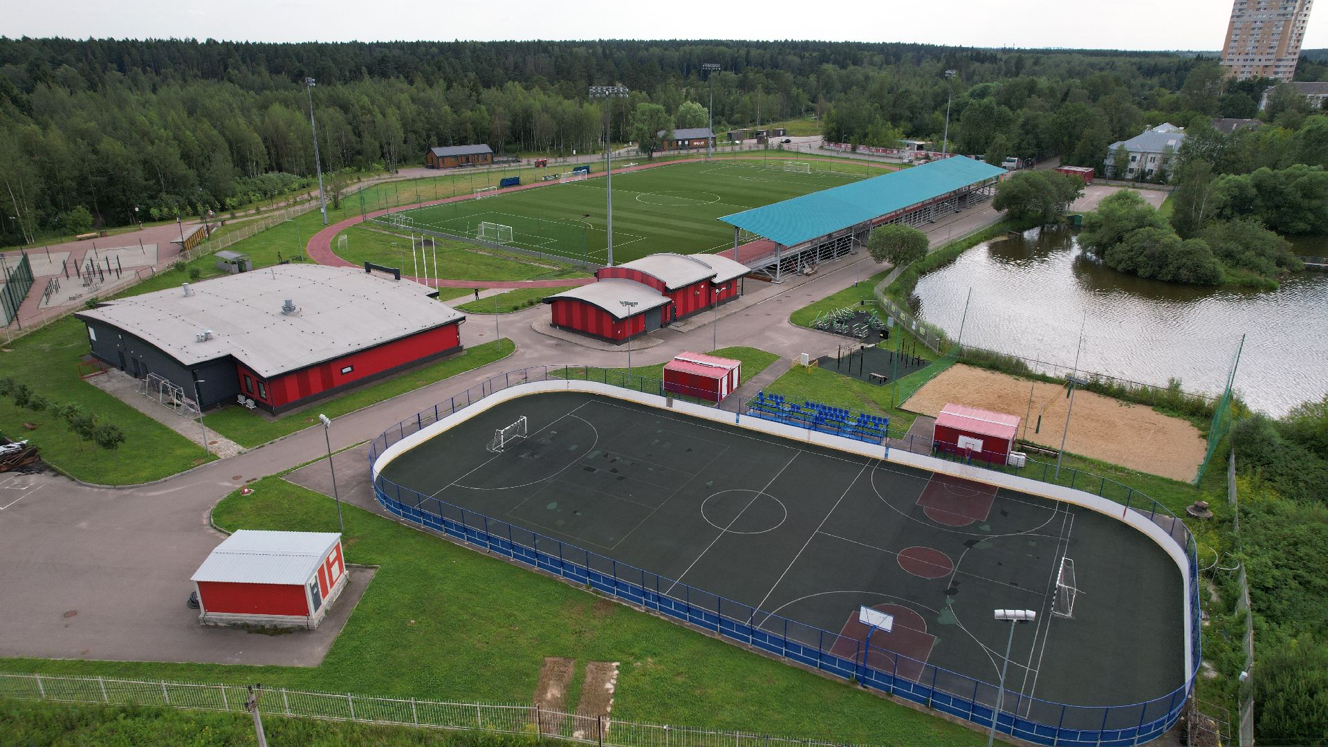 видео с коптера, лобня, стадион, благоустройство, спорт,