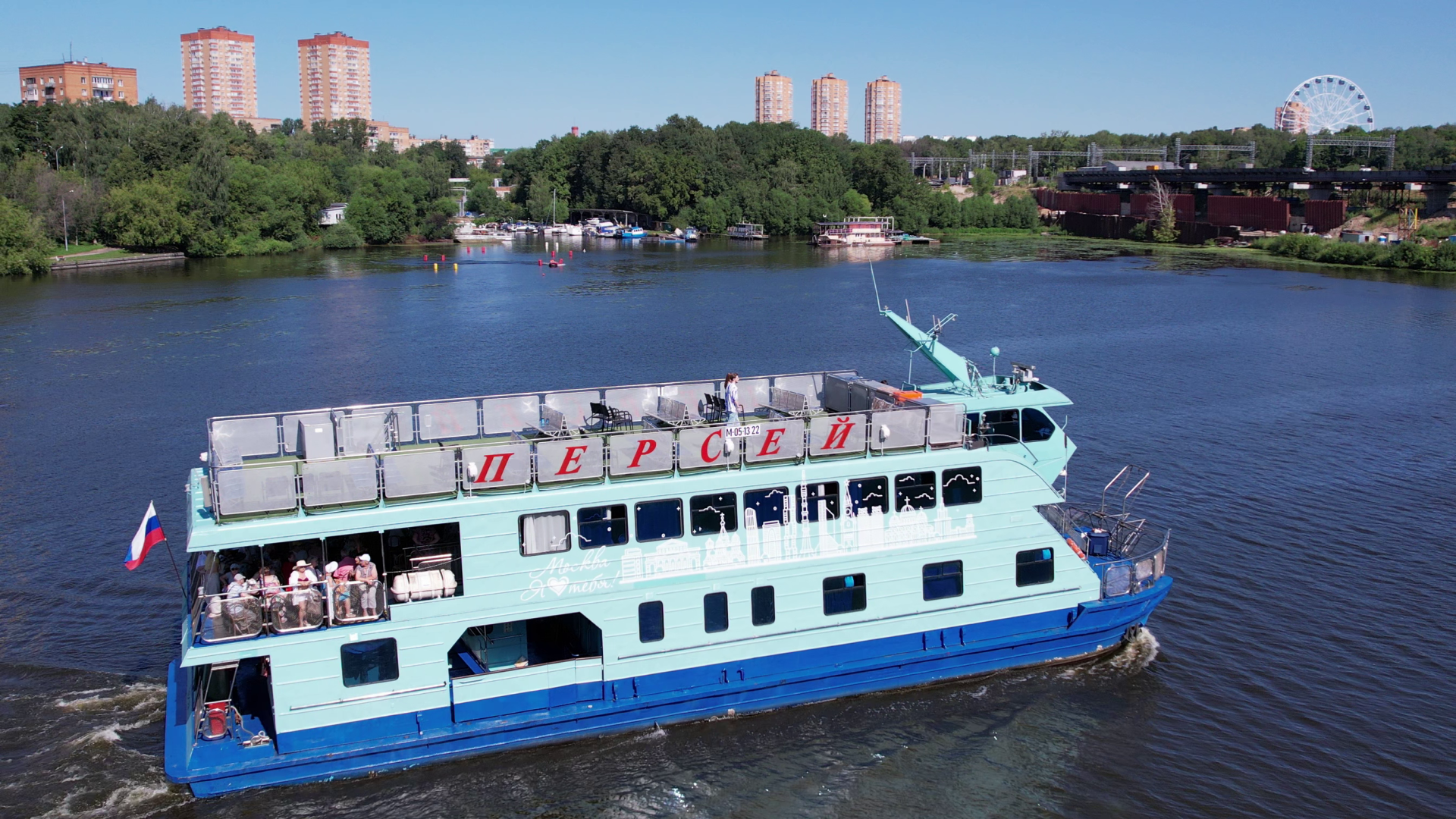 видео с коптера, химки, теплоход,