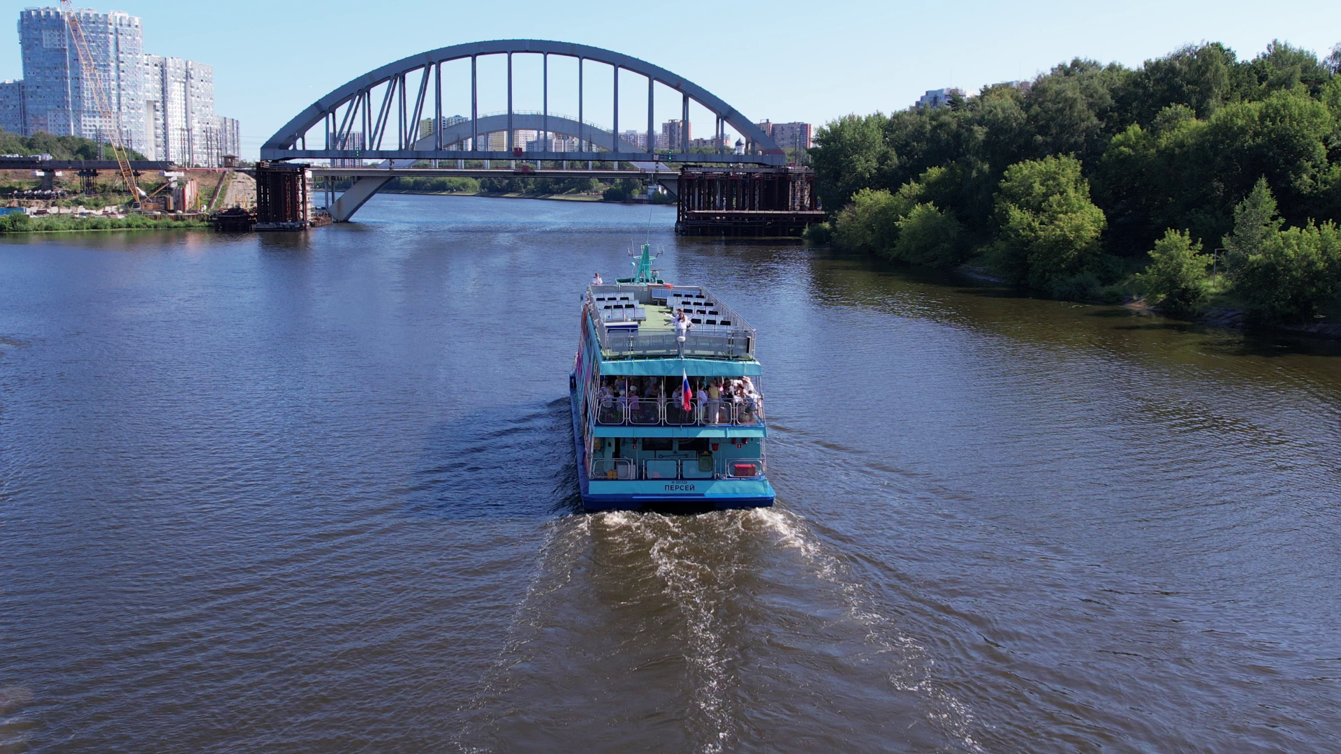 видео с коптера, химки, теплоход,