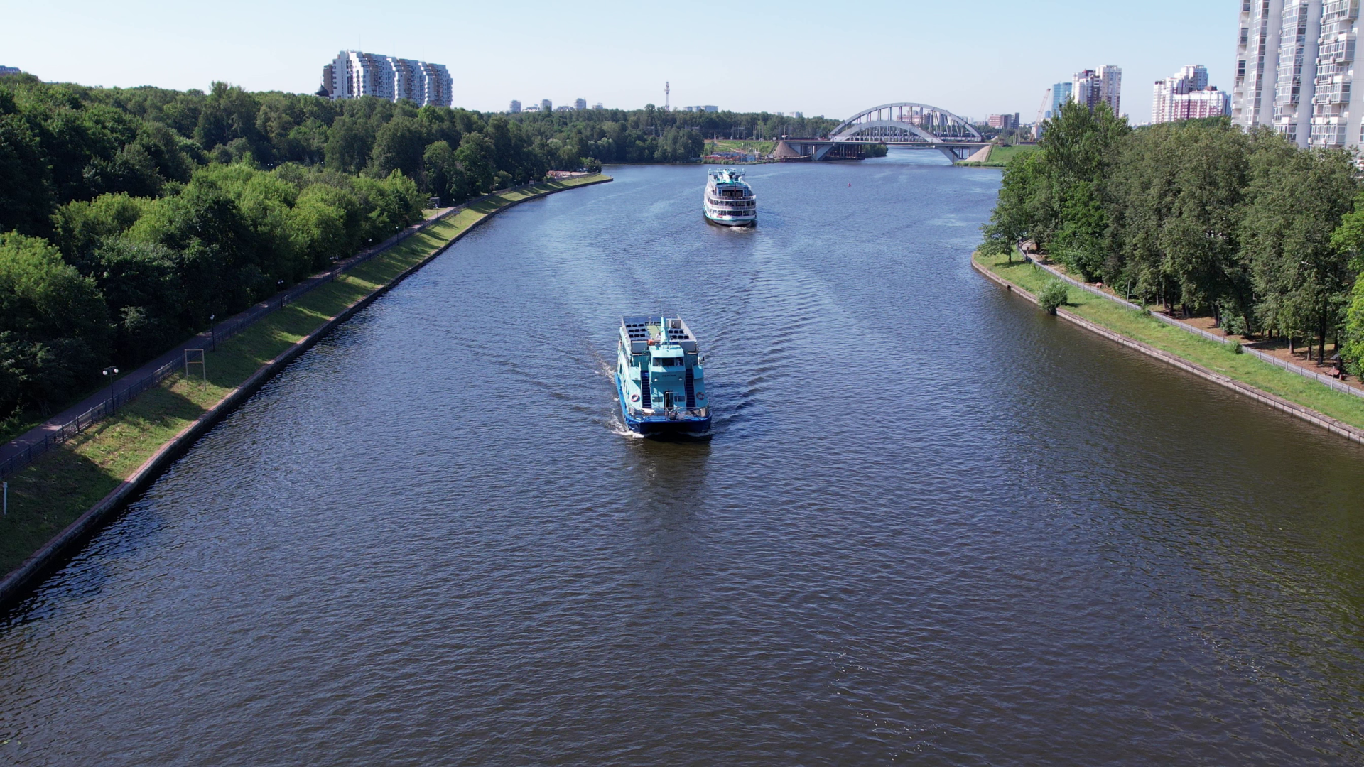 видео с коптера, химки, теплоход,