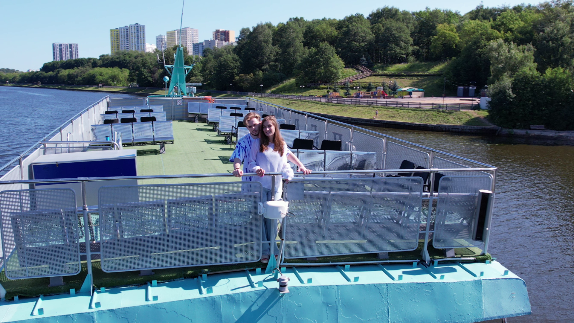 видео с коптера, химки, теплоход,