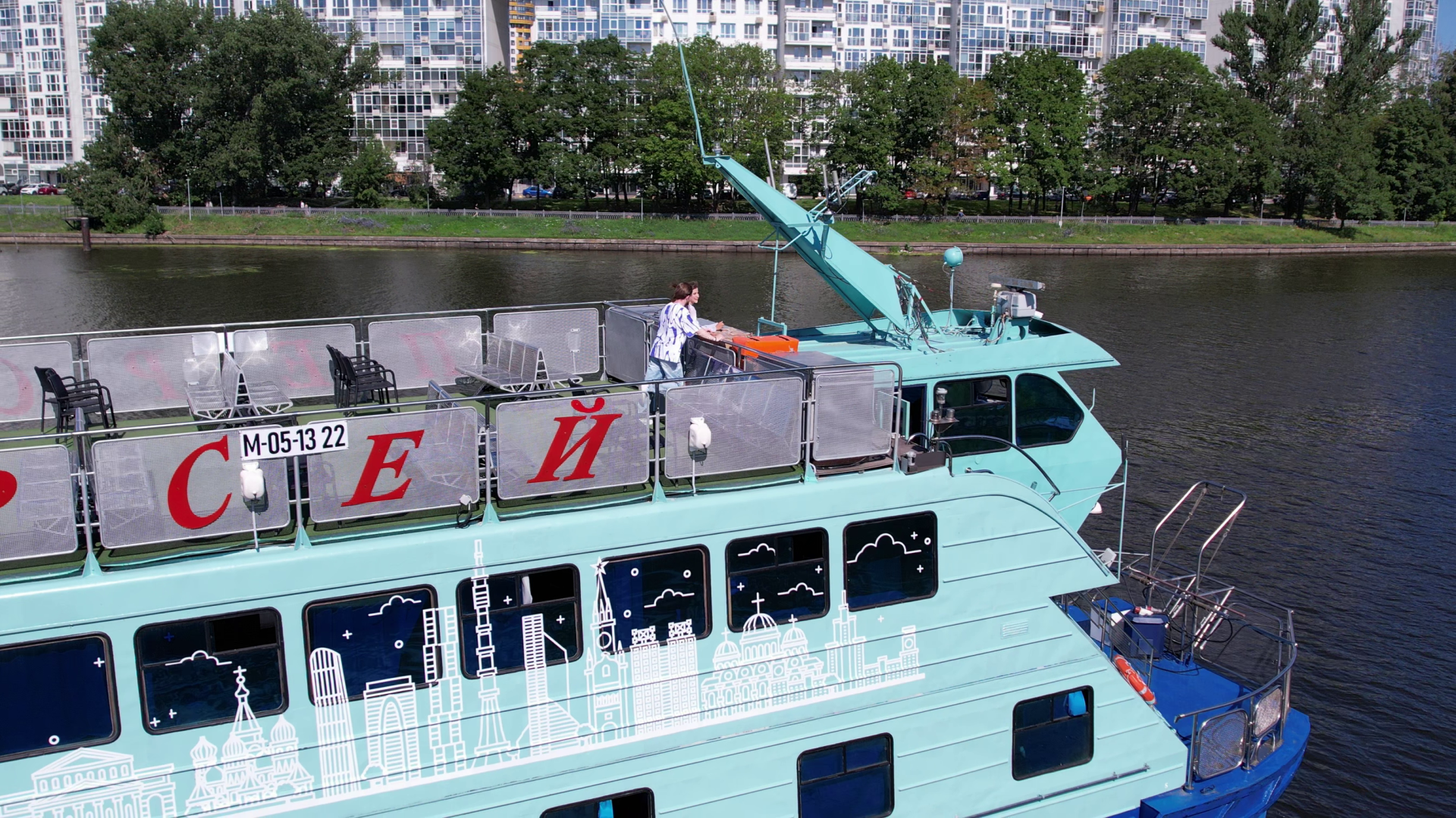 видео с коптера, химки, теплоход,