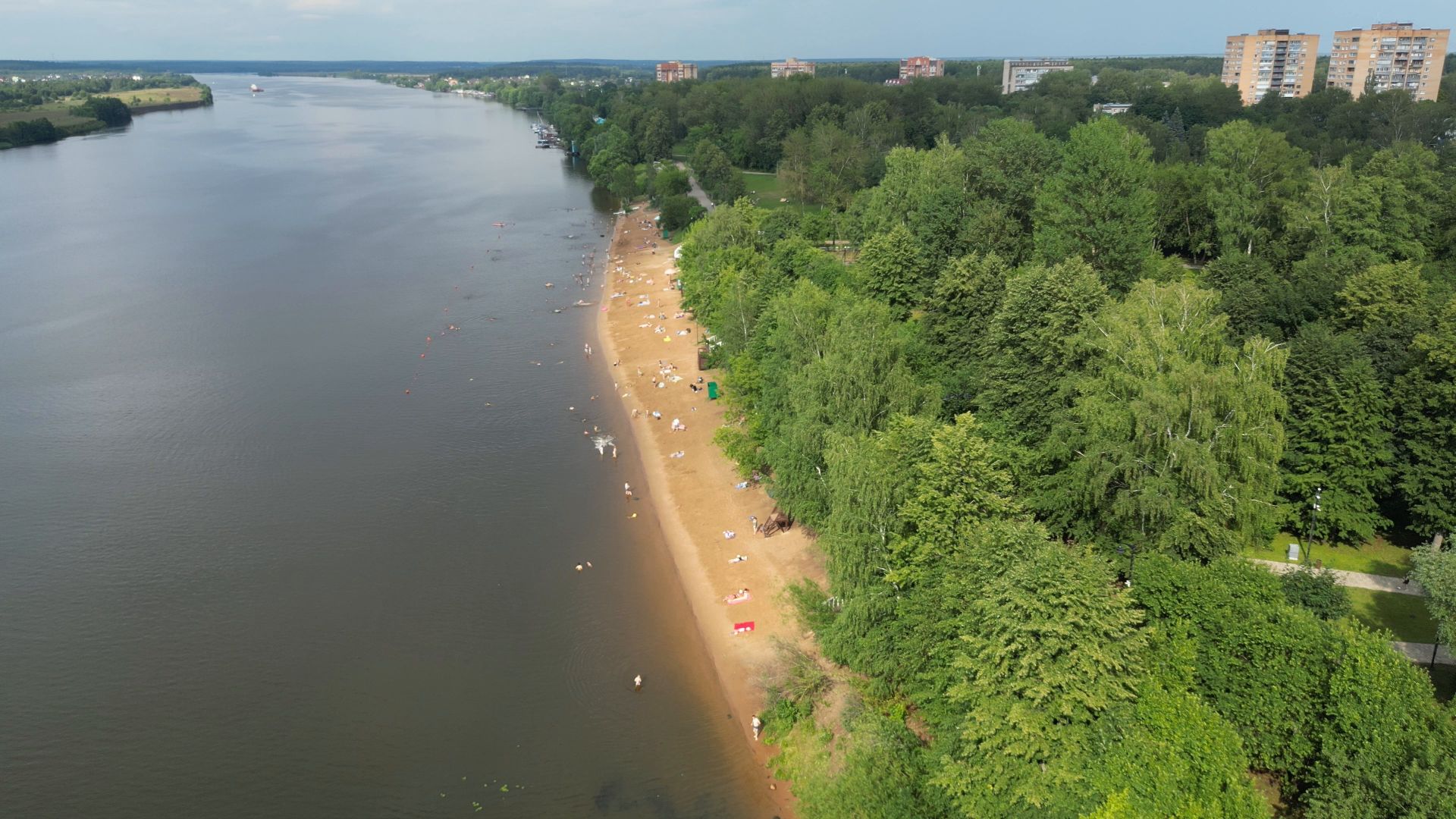 видео с коптера, дубна, благоустройство, набережная,