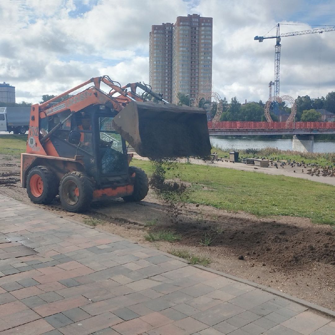 пушкино, газон, благоустройство, река,