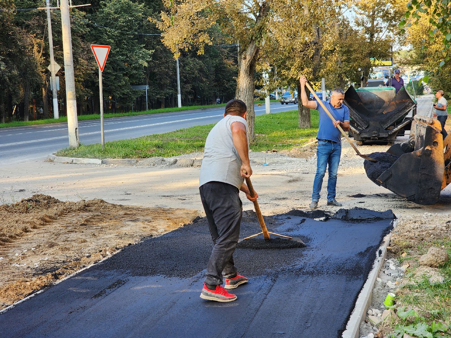 Чехов, улица Чехова, строительство тротуара, пешеходные дорожки, дорожный ремонт, укладка асфальта, нацпроект безопасные и качественные автодороги,