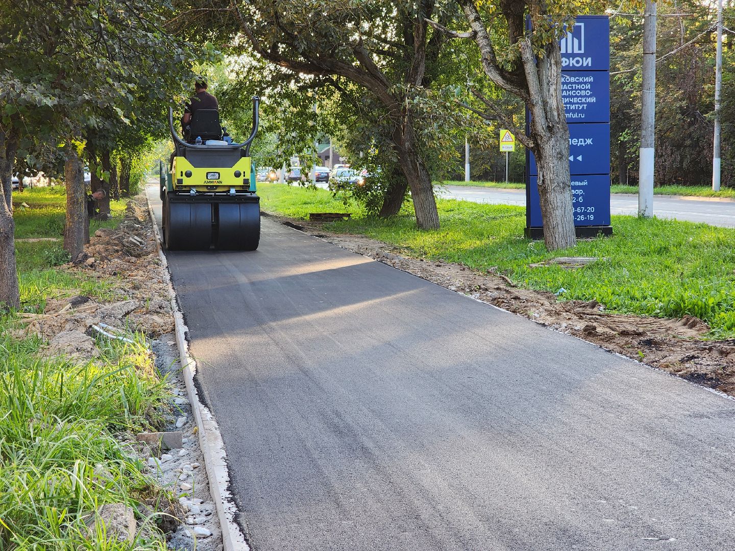 Чехов, улица Чехова, строительство тротуара, пешеходные дорожки, дорожный ремонт, укладка асфальта, нацпроект безопасные и качественные автодороги,