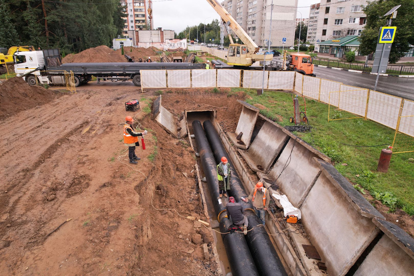 видео с коптера, дубна, жкх, телпосети, трубы,