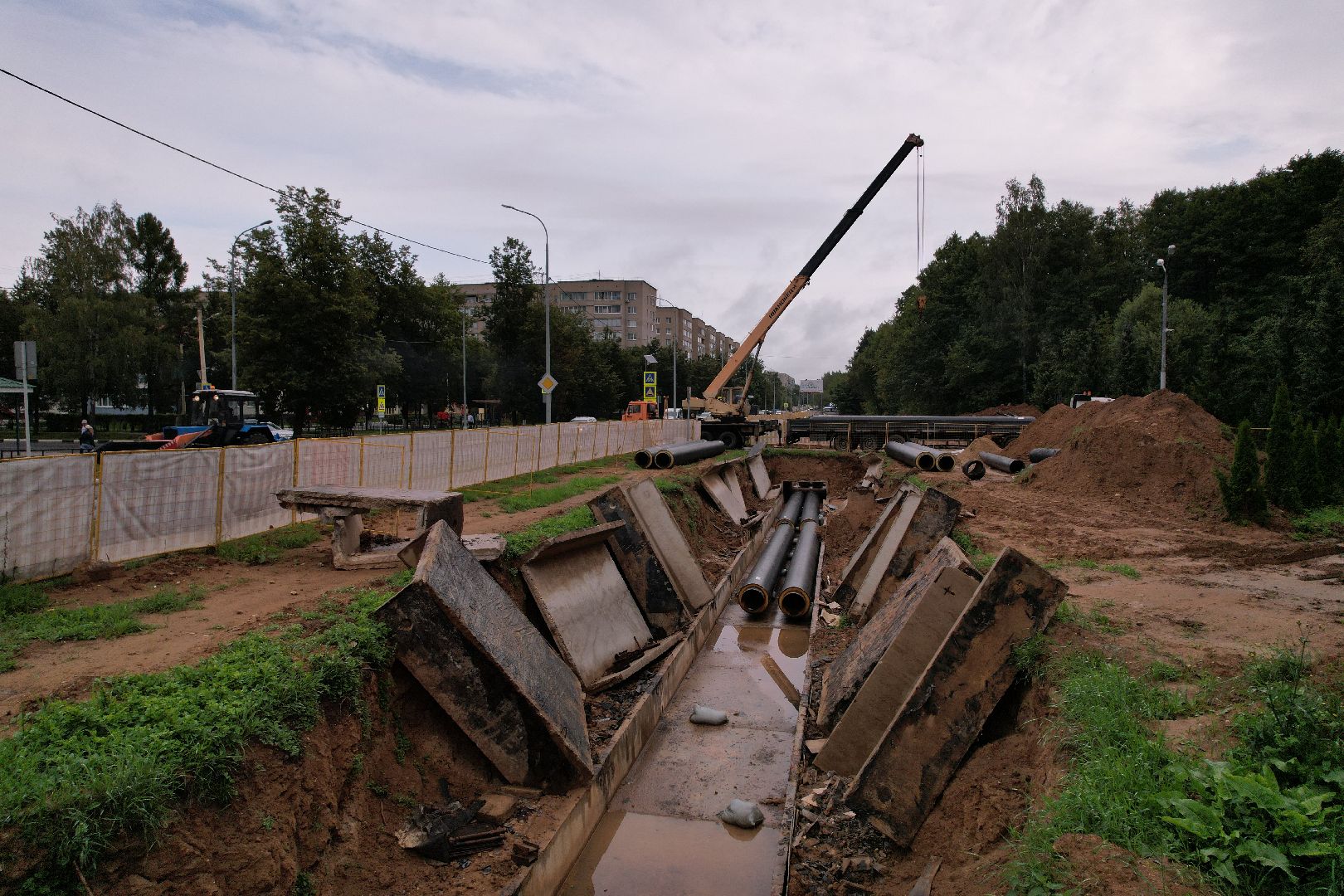 видео с коптера, дубна, жкх, телпосети, трубы,