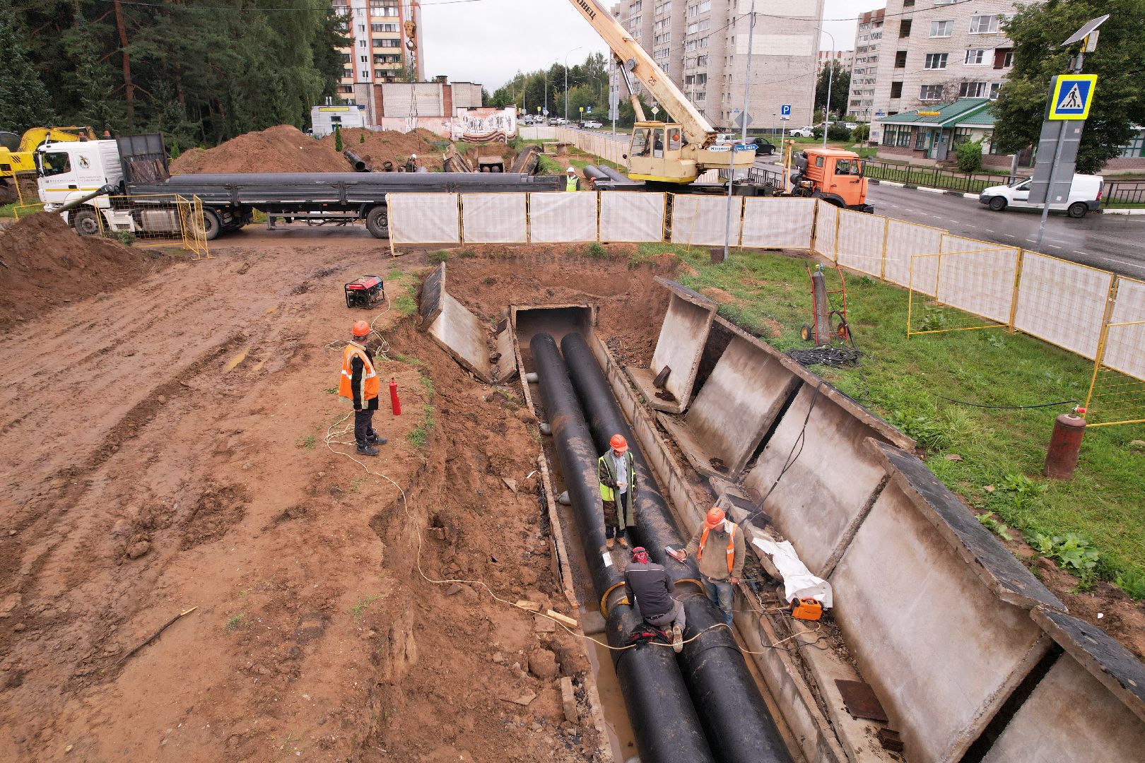 видео с коптера, дубна, жкх, телпосети, трубы,