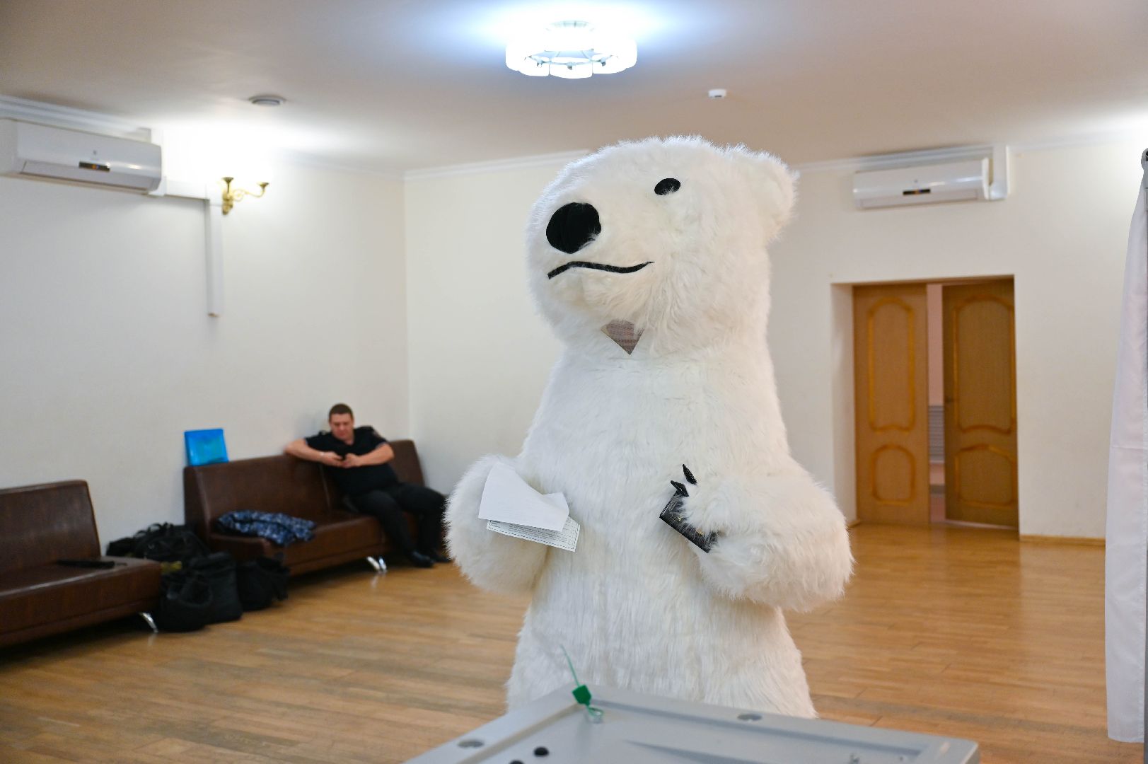 выборы, белый медведь, выборы 2024, голосование в совет депутатов ленинского округа,медведь голосует, на выборы пришел медведь,медведь в ленинском округе,