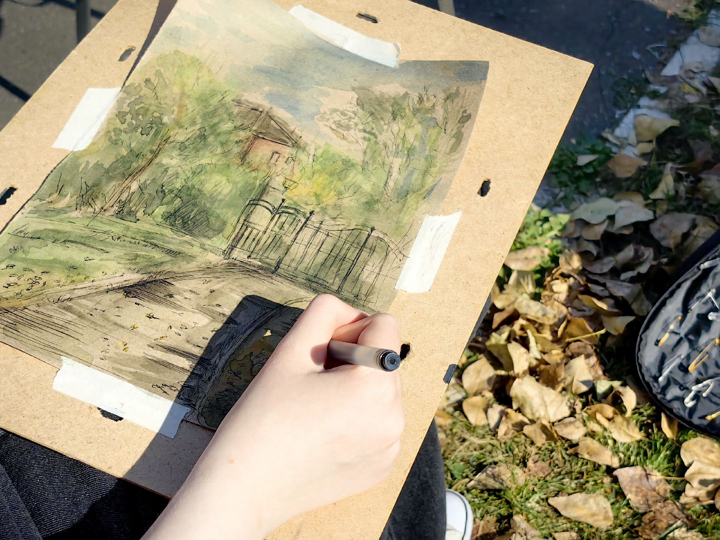 пленэр, парк, рисунок, художница, картина, мастер класс,