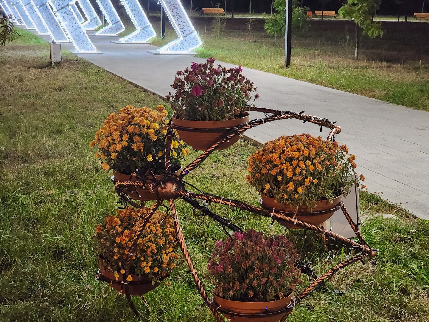 долгопрудный, центральный парк, светодиоды, цветник,клумбы,