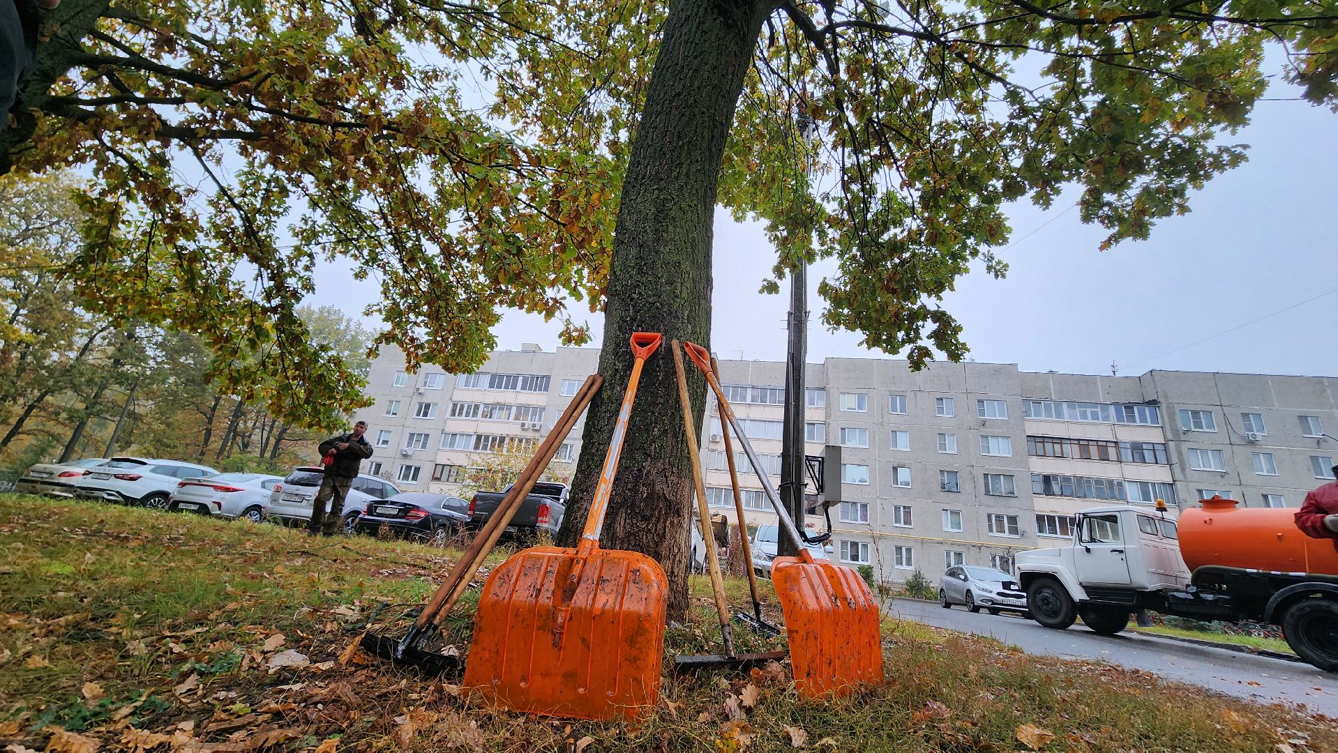 Поселок Горка, Уборка листы, Подготовка к зиме в Бронницах, Уборка опавшей листы в Бронницах,