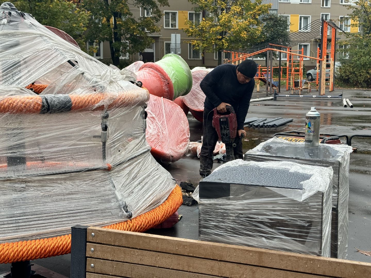 шаховская, детская игровая площадка губернатора, установка детской площадки,