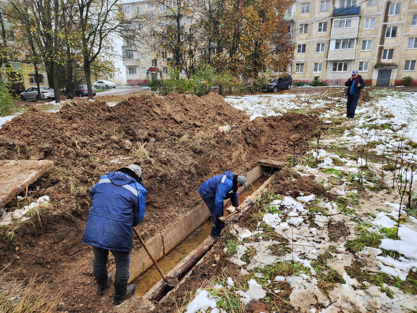 Чехов, микрорайон Венюково, улица Маркова, ремонт теплосети, восстановление теплоснабжения, замена трубы, подача тепла,