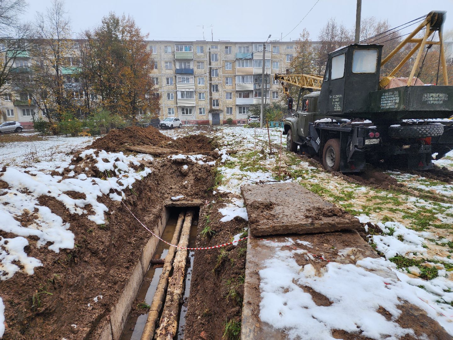 Чехов, микрорайон Венюково, улица Маркова, ремонт теплосети, восстановление теплоснабжения, замена трубы, подача тепла,