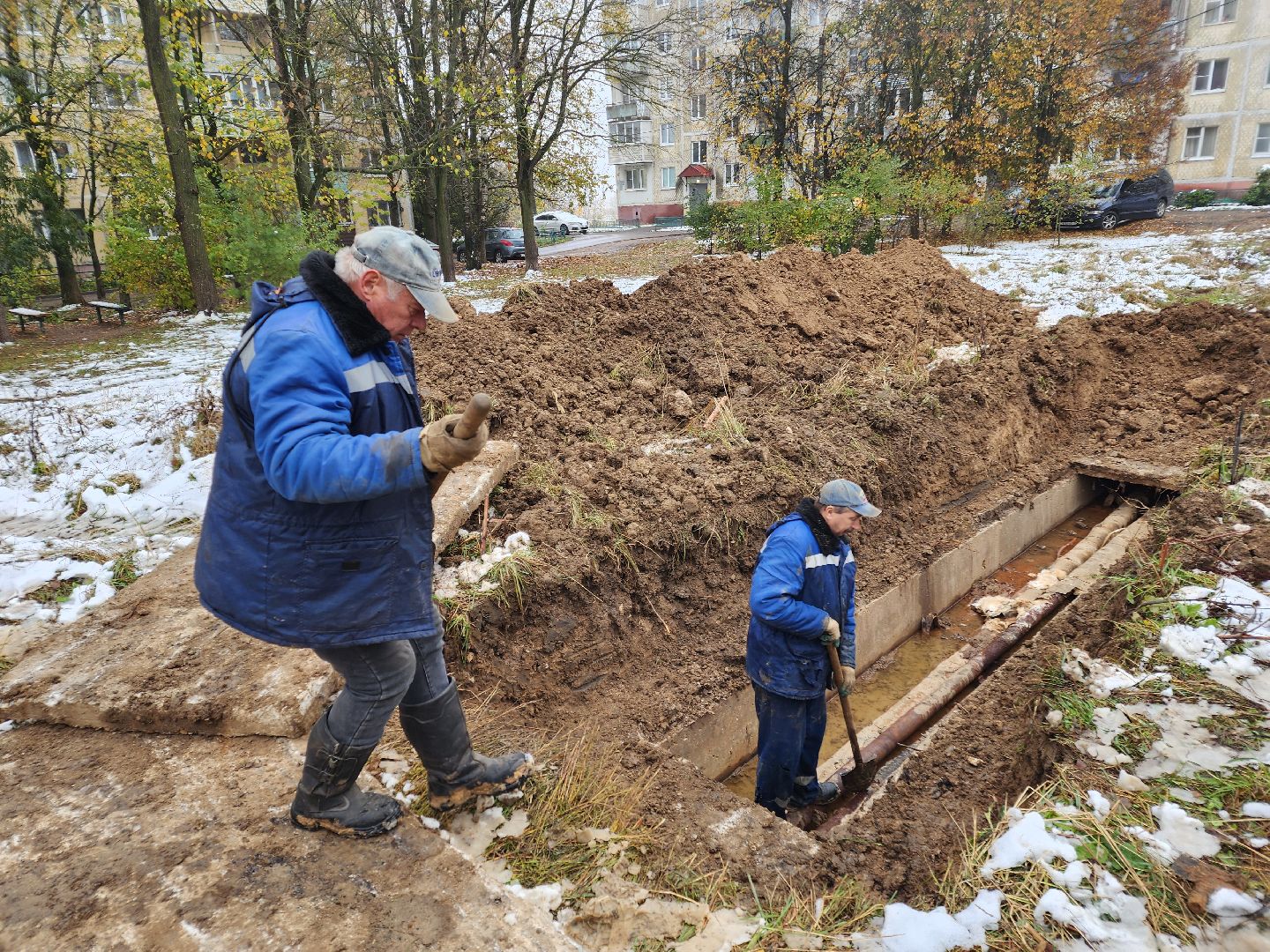 Чехов, микрорайон Венюково, улица Маркова, ремонт теплосети, восстановление теплоснабжения, замена трубы, подача тепла,