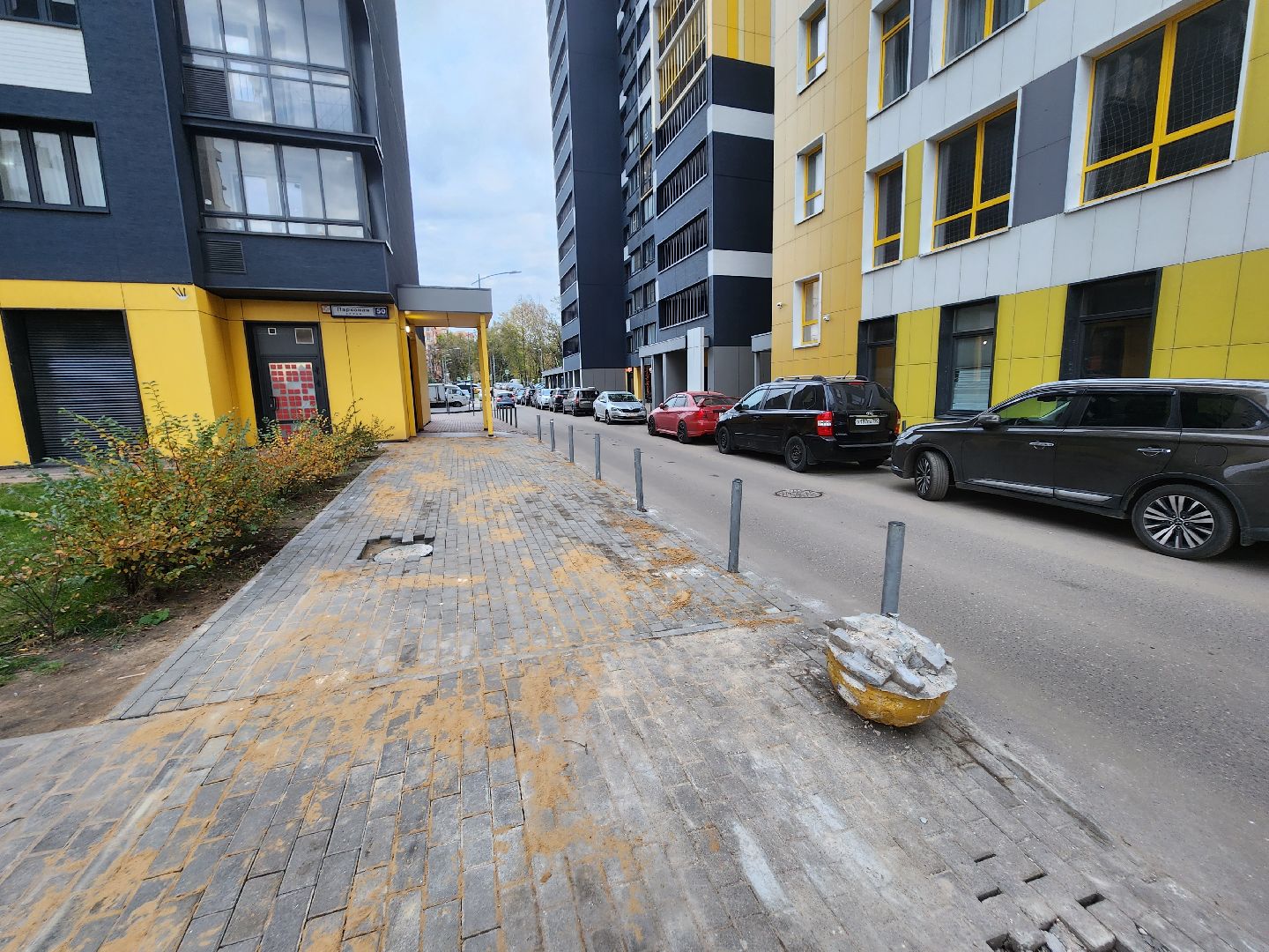 долгопрудный, жк бригантина, тротуарная плитка, бордюр,дорожные столбики, благоустройство,