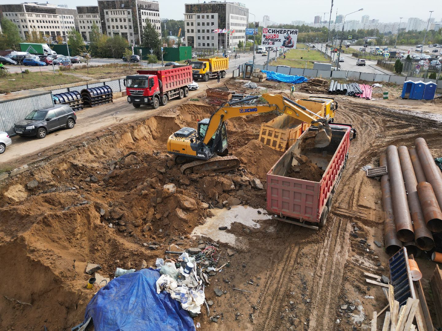 видео с коптера, красногорск, строительство, дороги, реконструкция,