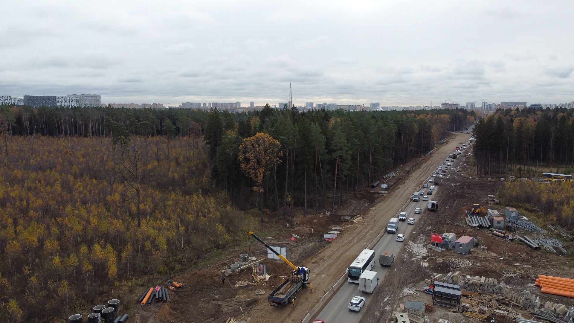 мытищи, мытищинская хорда, дорога, видео с коптера,