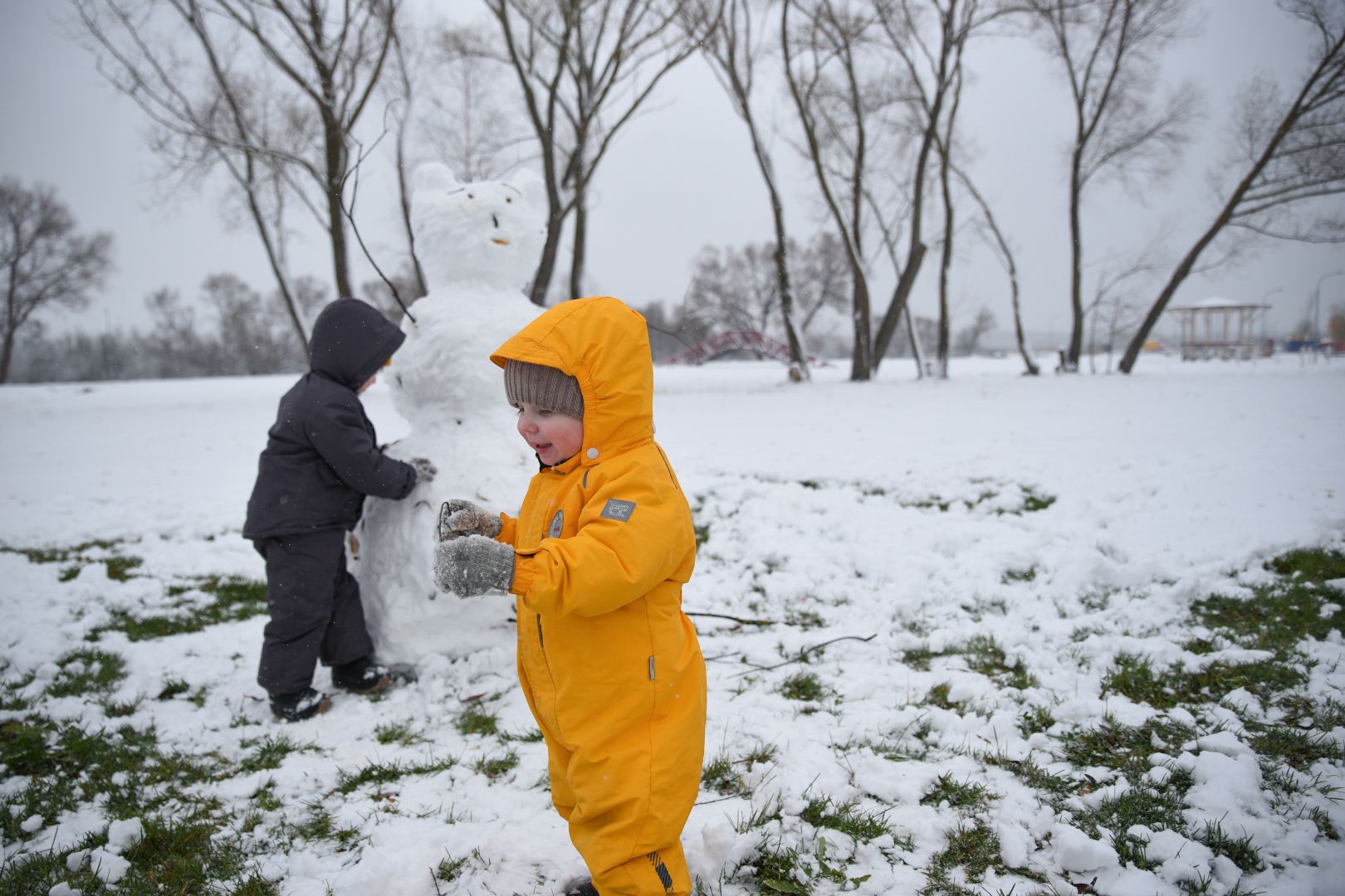 Бронницы, День народного единства, Первый снег, Снеговик в парке Бронницкий Луг, Вертикальное видео, Вертикалка,