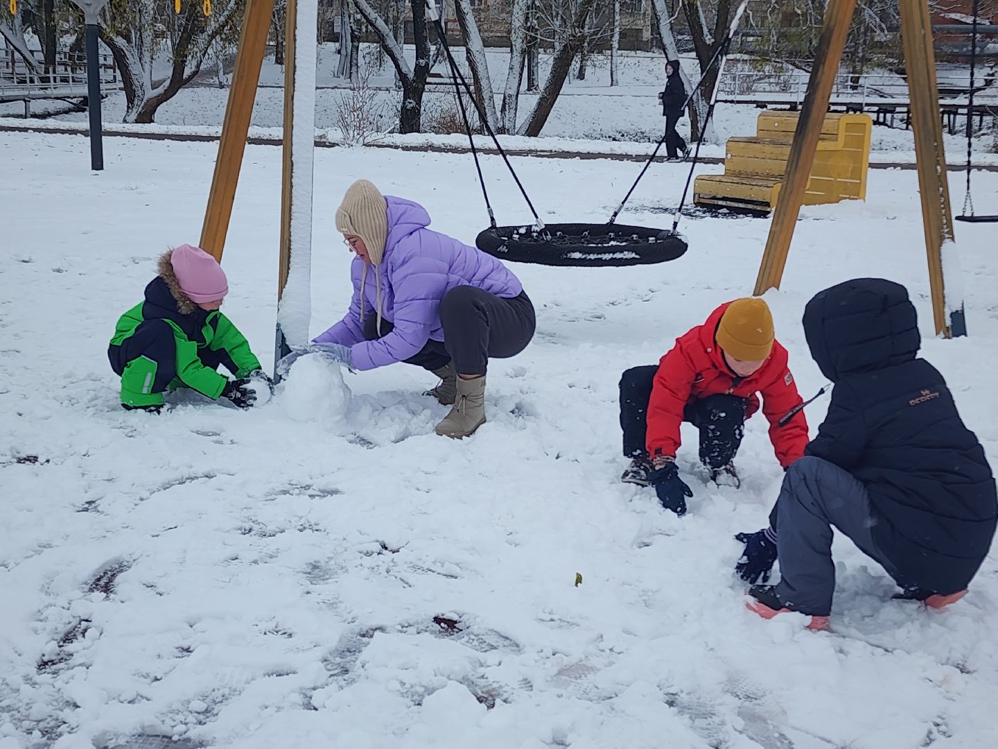 праздник в парке, первый снег, день народного единства, вертикалка,