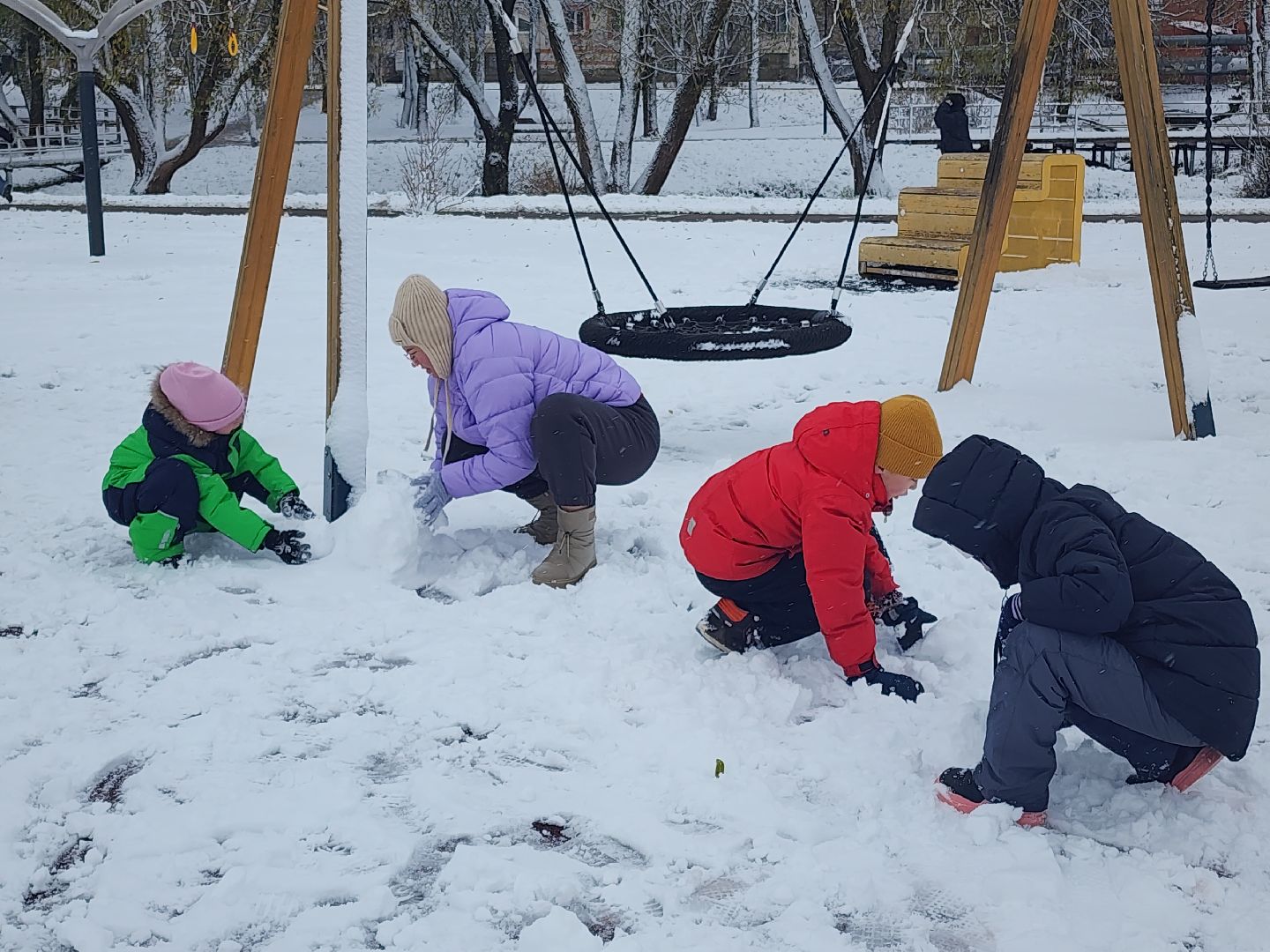 праздник в парке, первый снег, день народного единства, вертикалка,