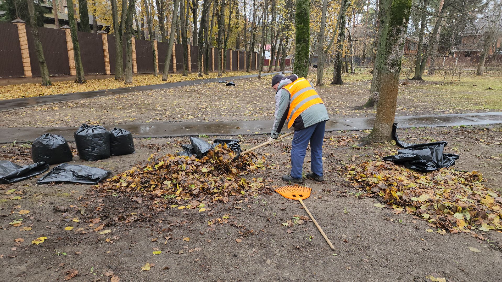 вертикалки, пушкино, благоустройство, листва, уборка дворов осенью, уборка общественных территорий, памятник, сквер,