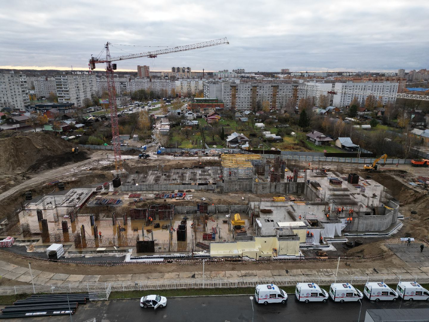 видео с коптера, ногинск, строительство, поликлиника,