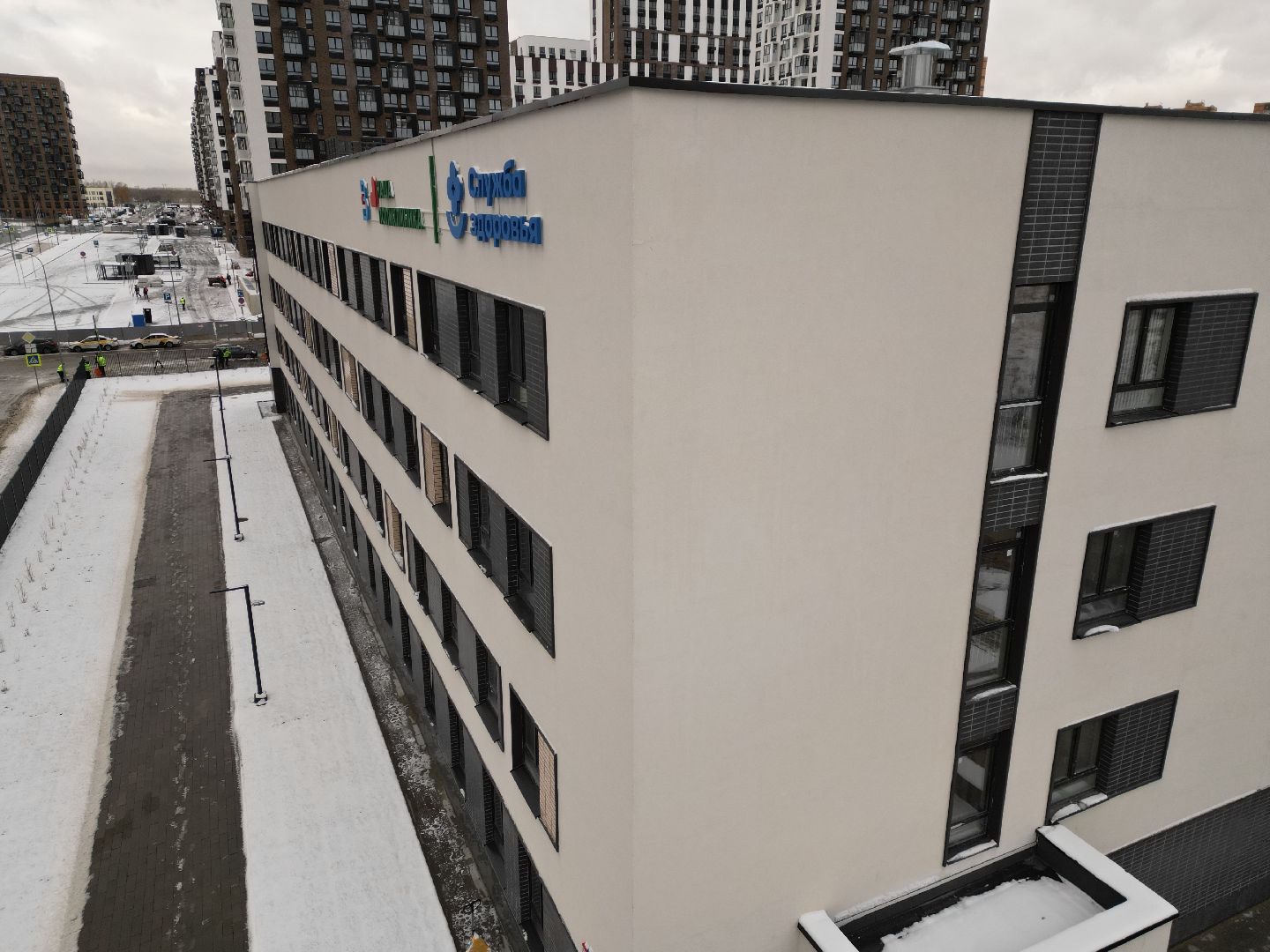 видео с коптера, поликлиника, строительство,