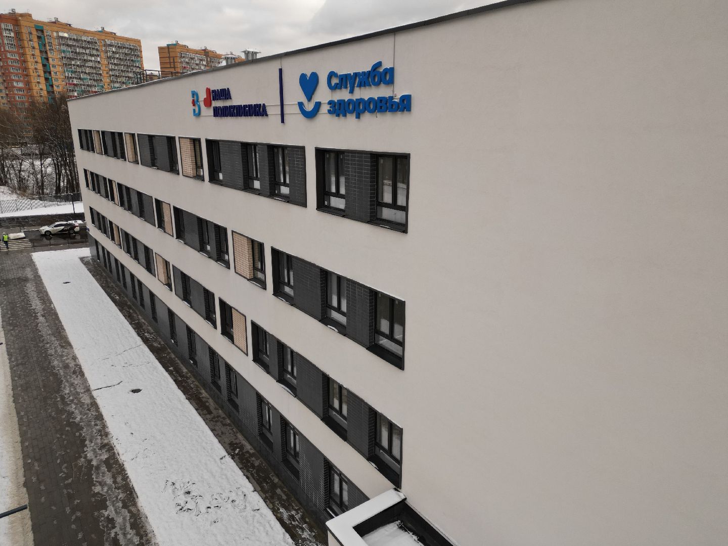 видео с коптера, поликлиника, строительство,