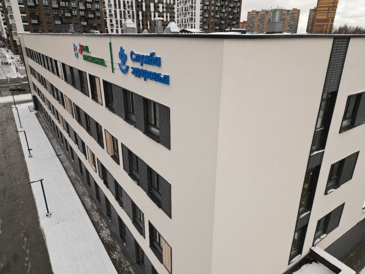 видео с коптера, поликлиника, строительство,