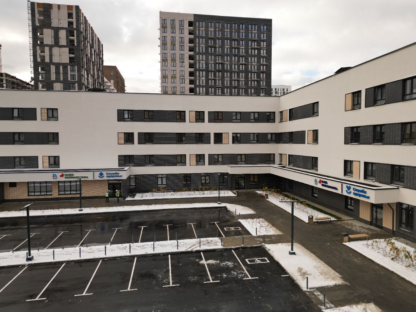 видео с коптера, поликлиника, строительство,