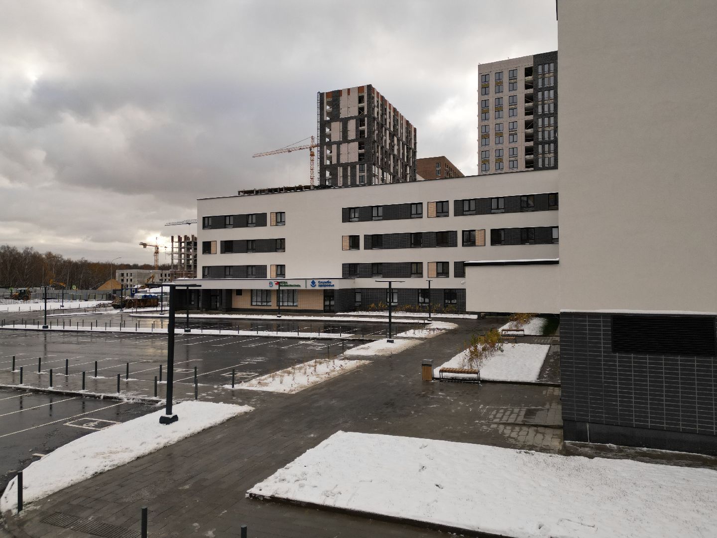 видео с коптера, поликлиника, строительство,