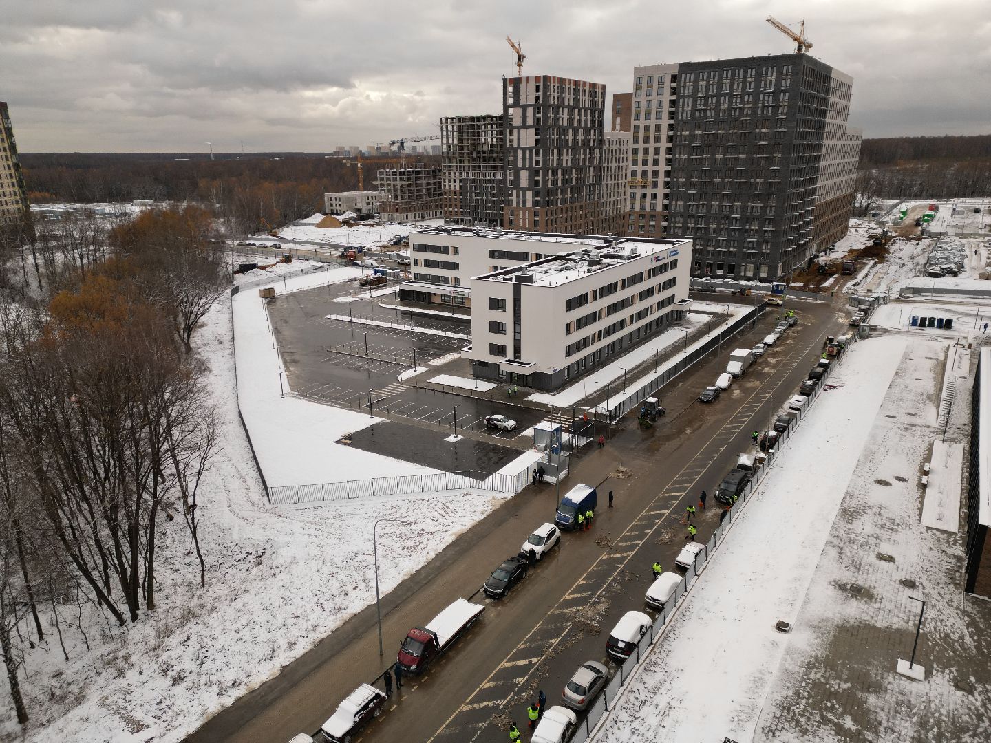 видео с коптера, поликлиника, строительство,